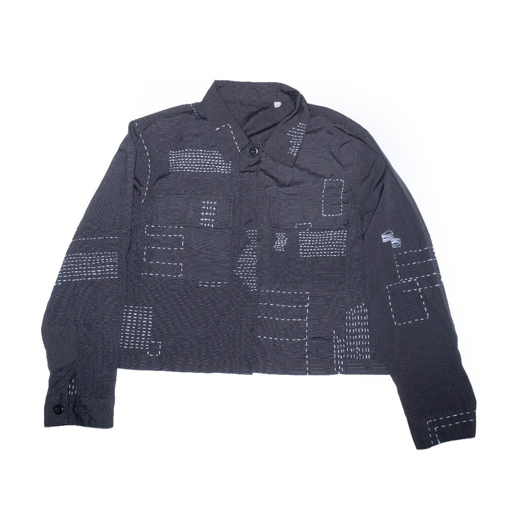 Upcycled Grey Boxy Utility Jacket w/ Boro Design